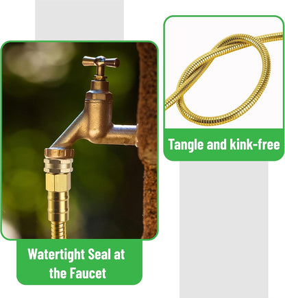 Metal Garden Hose, 3 Feet Stainless Steel, No Kink, Lightweight