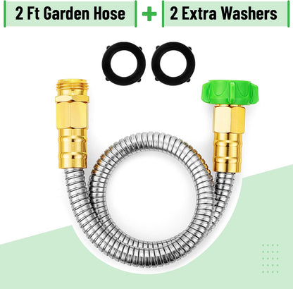 Metal Garden Hose, 3 Feet Stainless Steel, No Kink, Lightweight