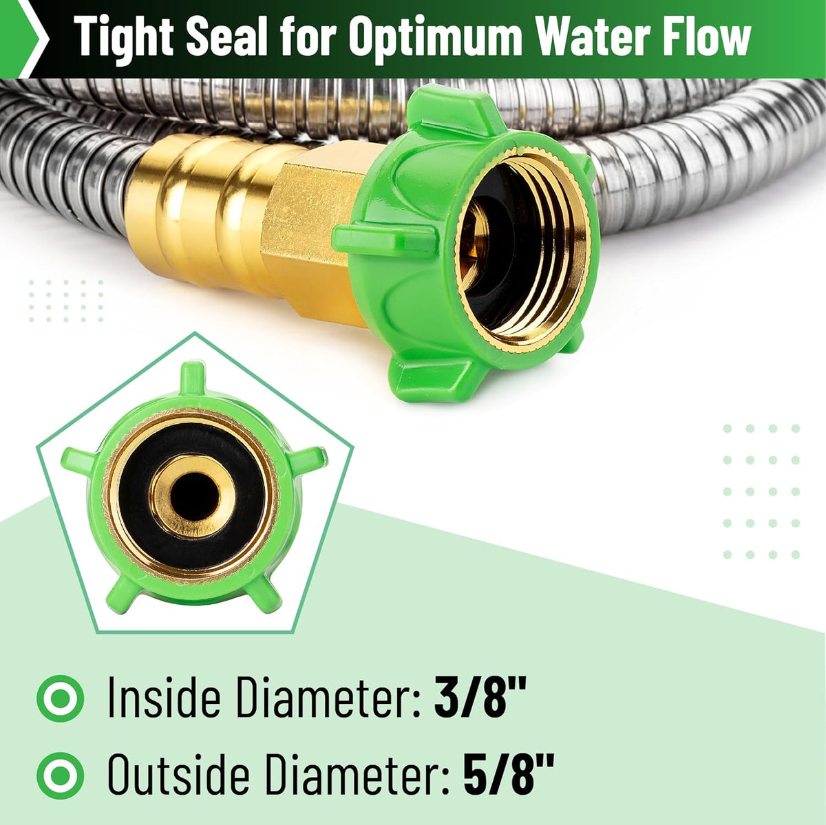 Metal Garden Hose, 3 Feet Stainless Steel, No Kink, Lightweight