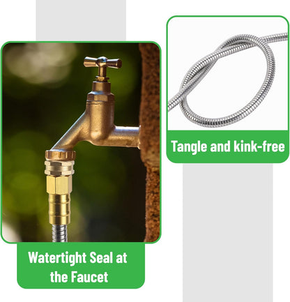Metal Garden Hose, 3 Feet Stainless Steel, No Kink, Lightweight