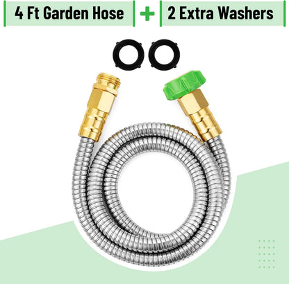 Metal Garden Hose, 3 Feet Stainless Steel, No Kink, Lightweight