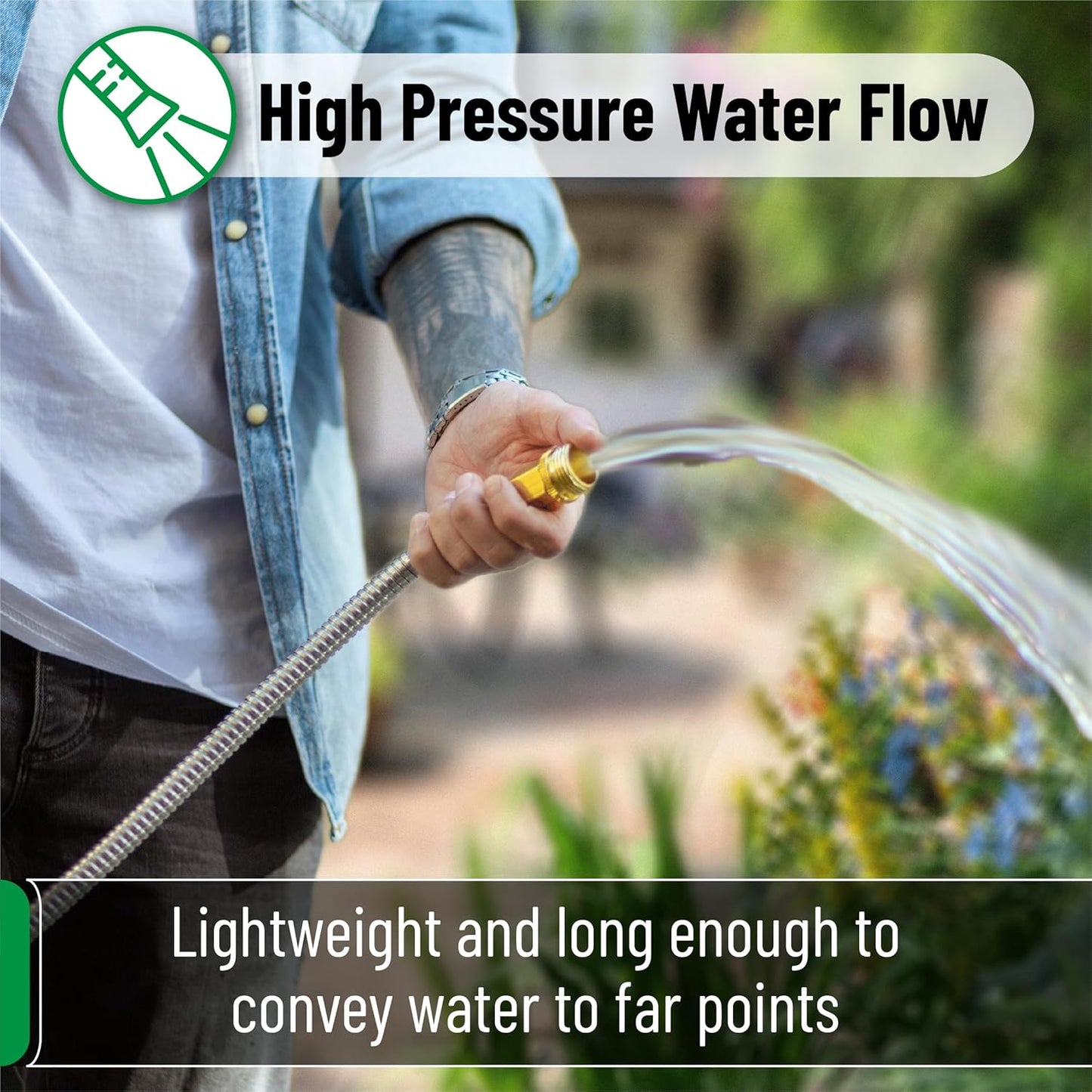 Metal Garden Hose, 3 Feet Stainless Steel, No Kink, Lightweight