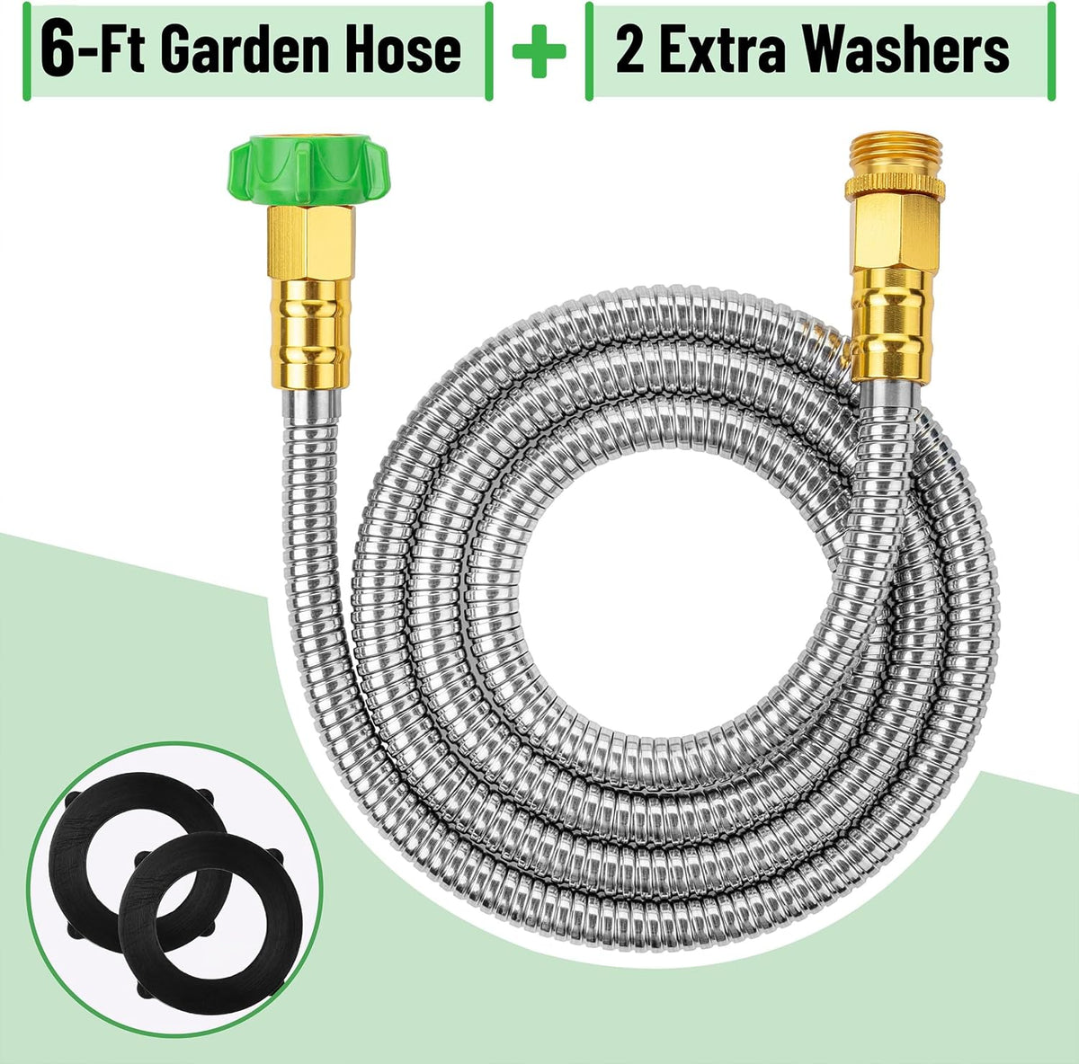 Metal Garden Hose, 3 Feet Stainless Steel, No Kink, Lightweight