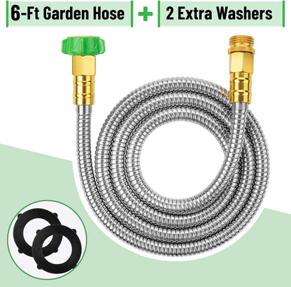 Metal Garden Hose, 3 Feet Stainless Steel, No Kink, Lightweight