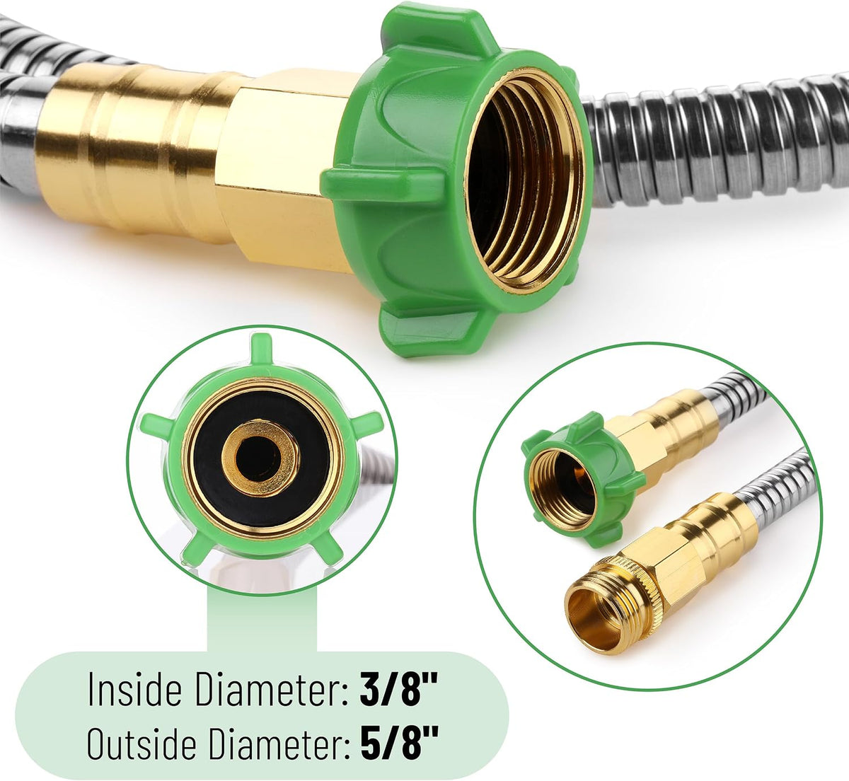 Metal Garden Hose, 3 Feet Stainless Steel, No Kink, Lightweight