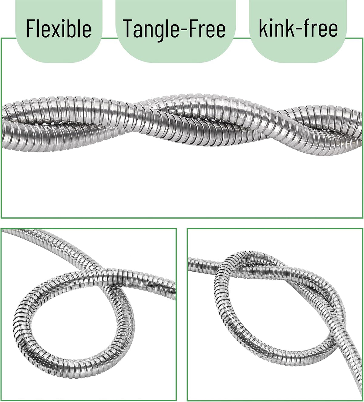 Metal Garden Hose, 3 Feet Stainless Steel, No Kink, Lightweight
