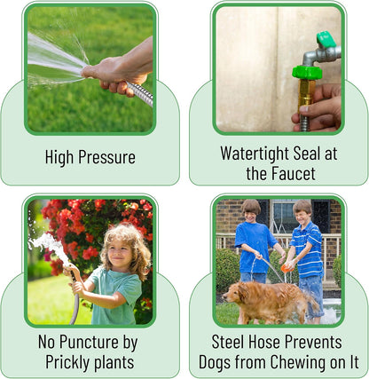 Metal Garden Hose, 3 Feet Stainless Steel, No Kink, Lightweight