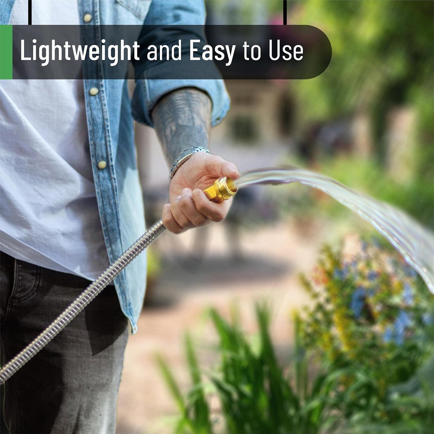Metal Garden Hose, 3 Feet Stainless Steel, No Kink, Lightweight