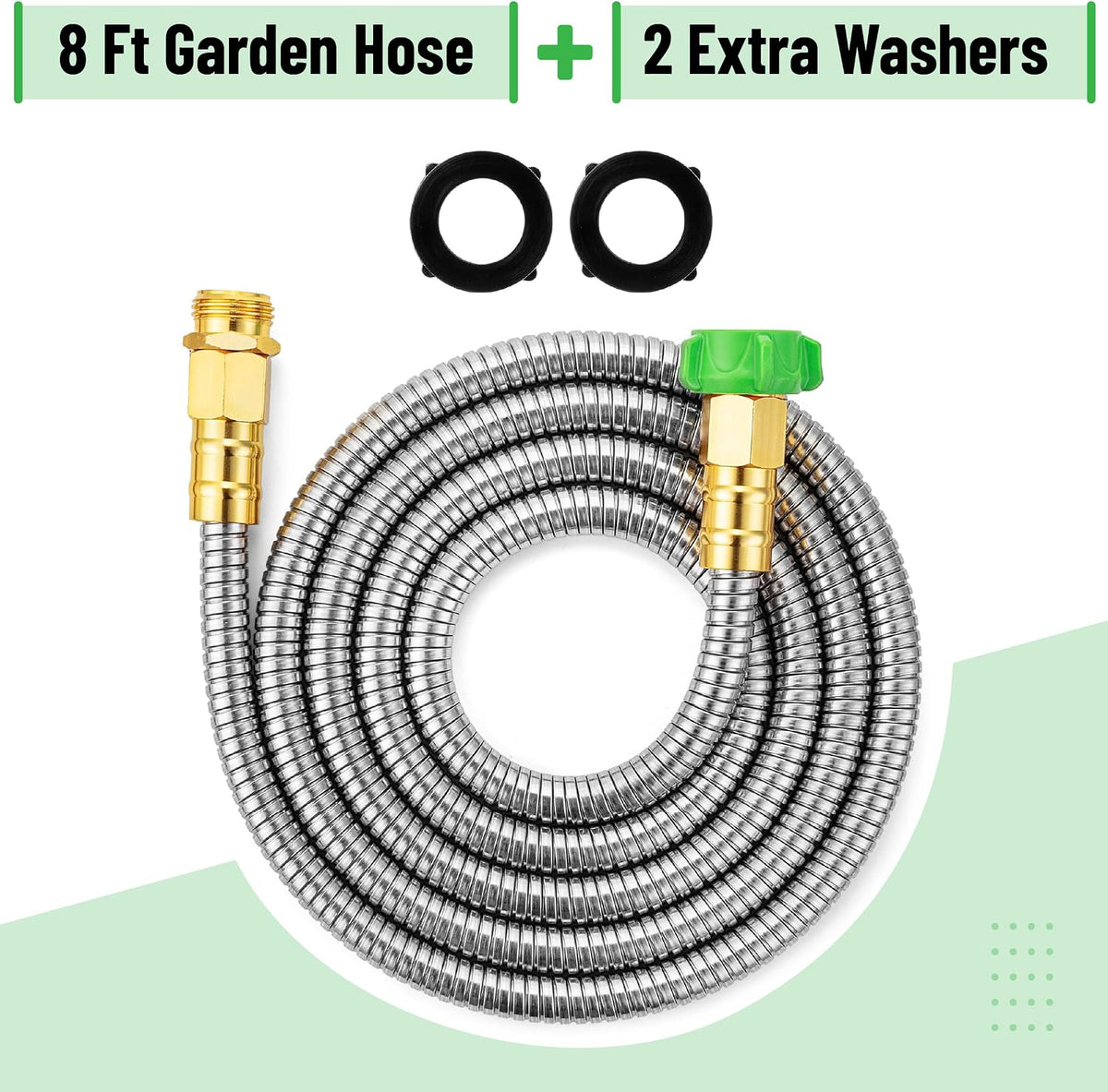 Metal Garden Hose, 3 Feet Stainless Steel, No Kink, Lightweight