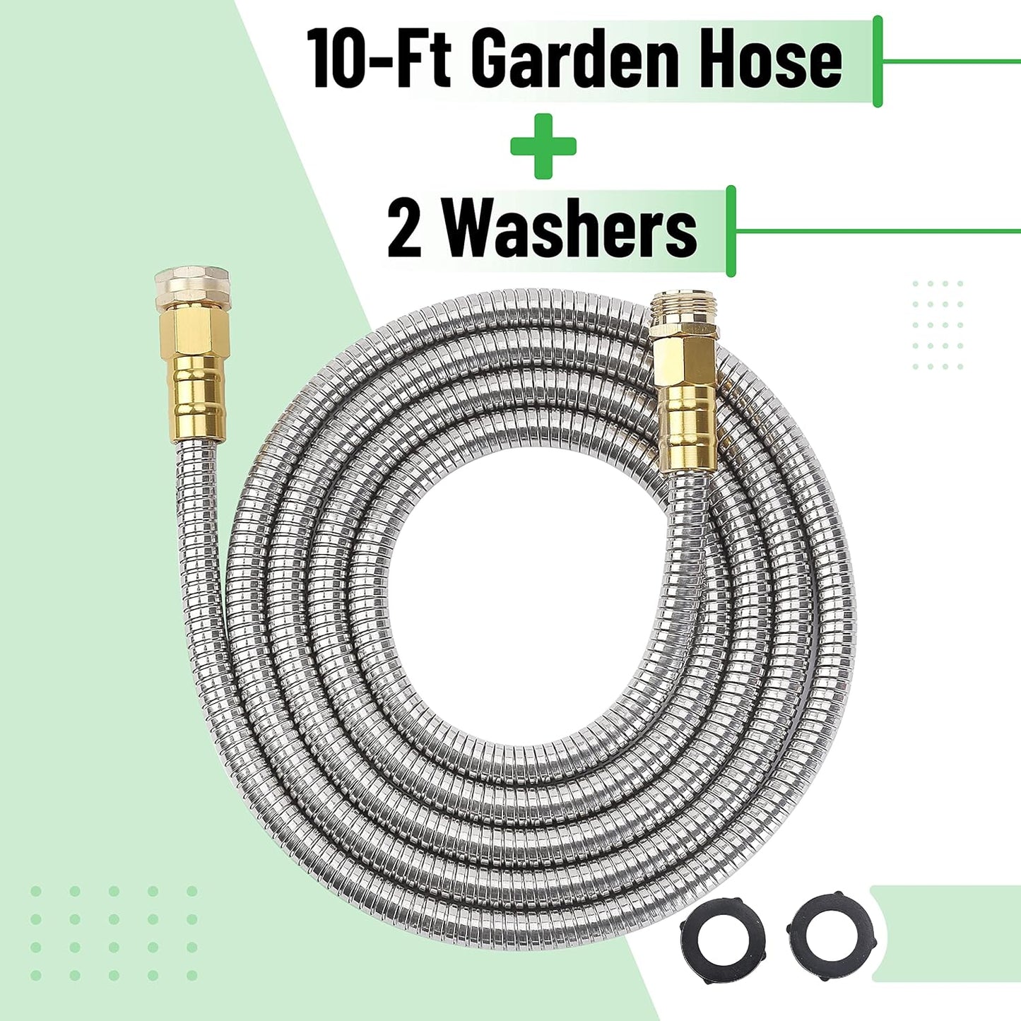 Metal Garden Hose, 3 Feet Stainless Steel, No Kink, Lightweight