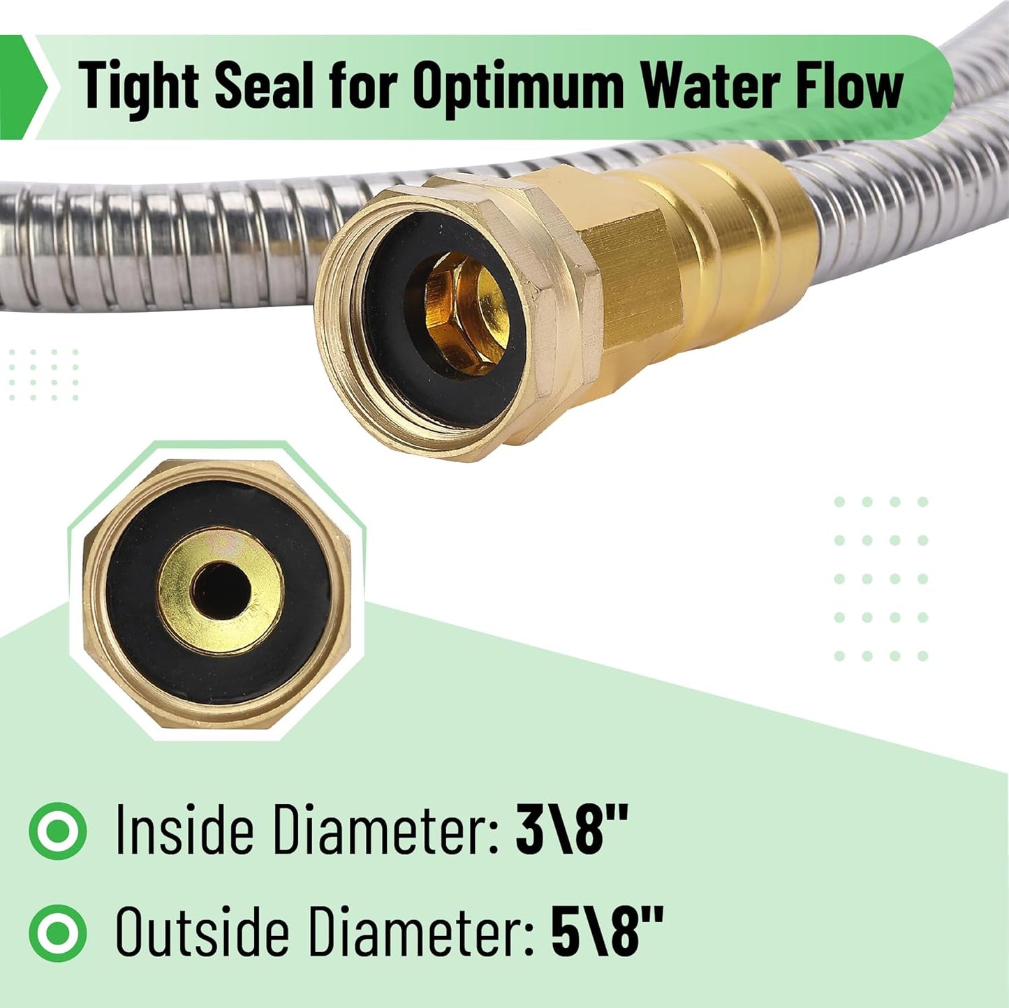 Metal Garden Hose, 3 Feet Stainless Steel, No Kink, Lightweight