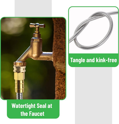 Metal Garden Hose, 3 Feet Stainless Steel, No Kink, Lightweight