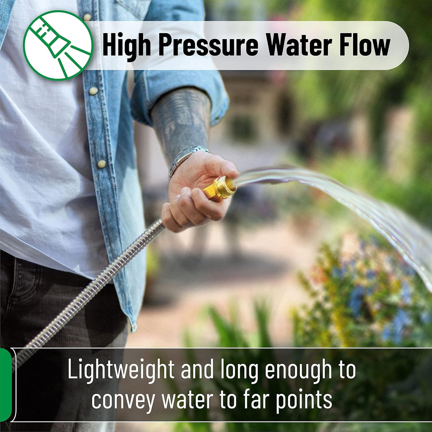 Metal Garden Hose, 3 Feet Stainless Steel, No Kink, Lightweight