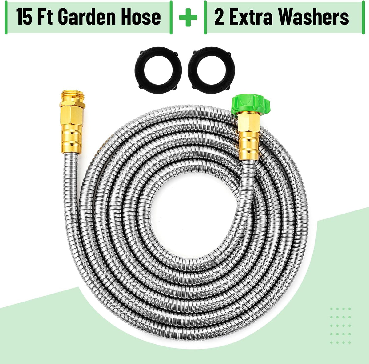 Metal Garden Hose, 3 Feet Stainless Steel, No Kink, Lightweight