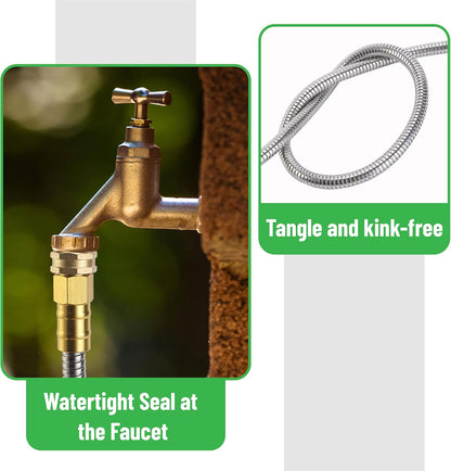 Metal Garden Hose, 3 Feet Stainless Steel, No Kink, Lightweight
