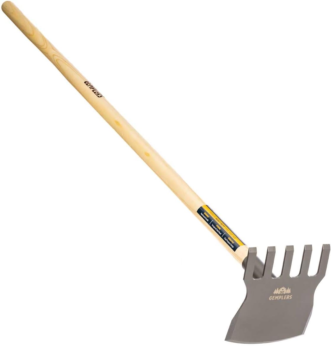 Steel Rake Hoe with Wood Handle, 5 Wide Tines, Multi-Purpose Tool for Gardening, Planting, and Fire Prevention, Commercial Grade