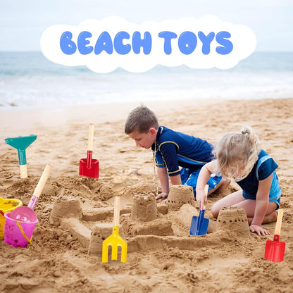 Beach Toys, 5 Pcs Kids Garden Tools, 8'' Children Beach Sand Toys Gardening Set with Sturdy Wooden Handle, Safe Kids Metal Beach Shovel with Spoon, Fork, Rake, Flat Shovel & Pointed Shovel