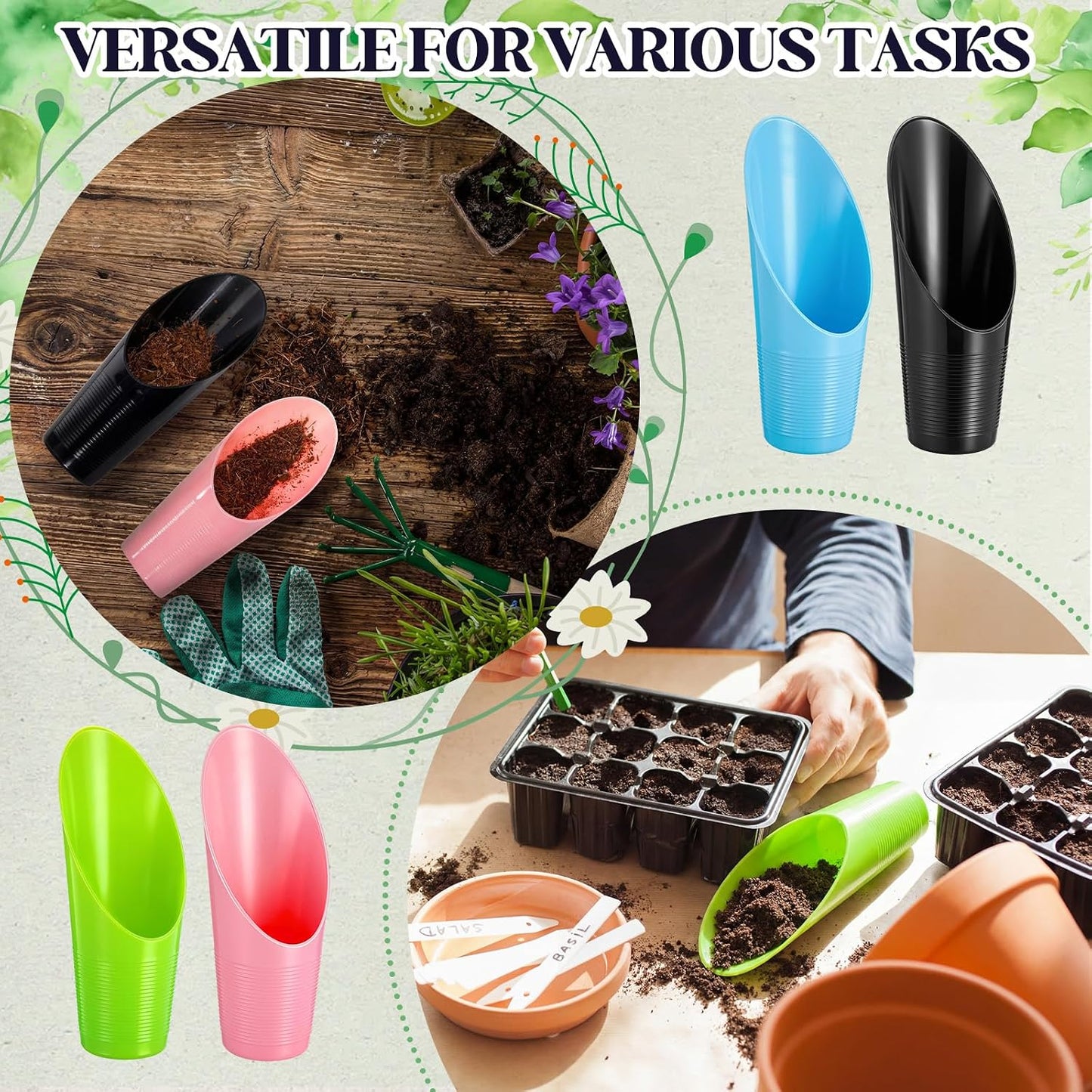 48 Pcs Bonsai Soil Scoops Small Plastic Garden Soil Scoop Set Colorful Small Potting Shovel for Garden Tools