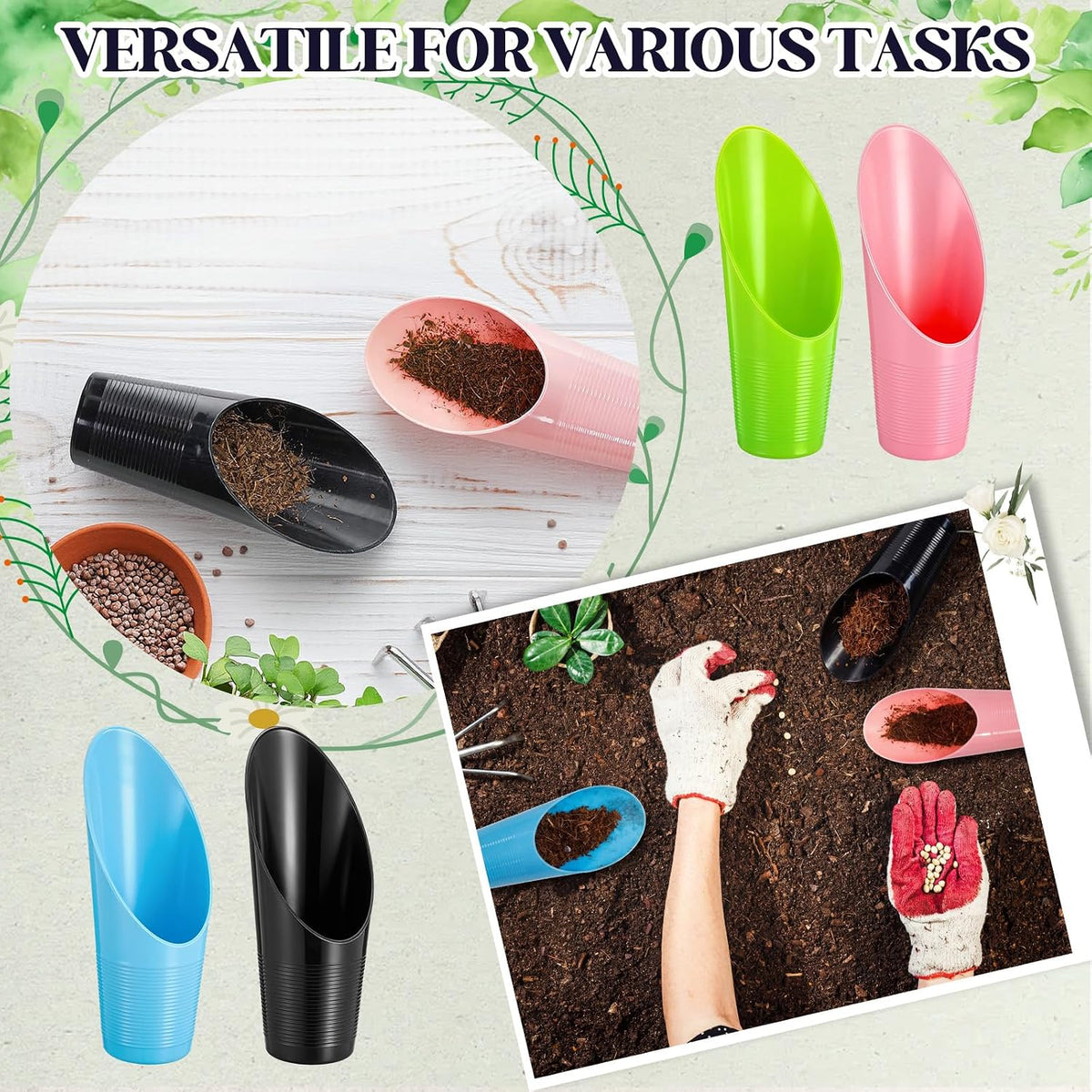 48 Pcs Bonsai Soil Scoops Small Plastic Garden Soil Scoop Set Colorful Small Potting Shovel for Garden Tools
