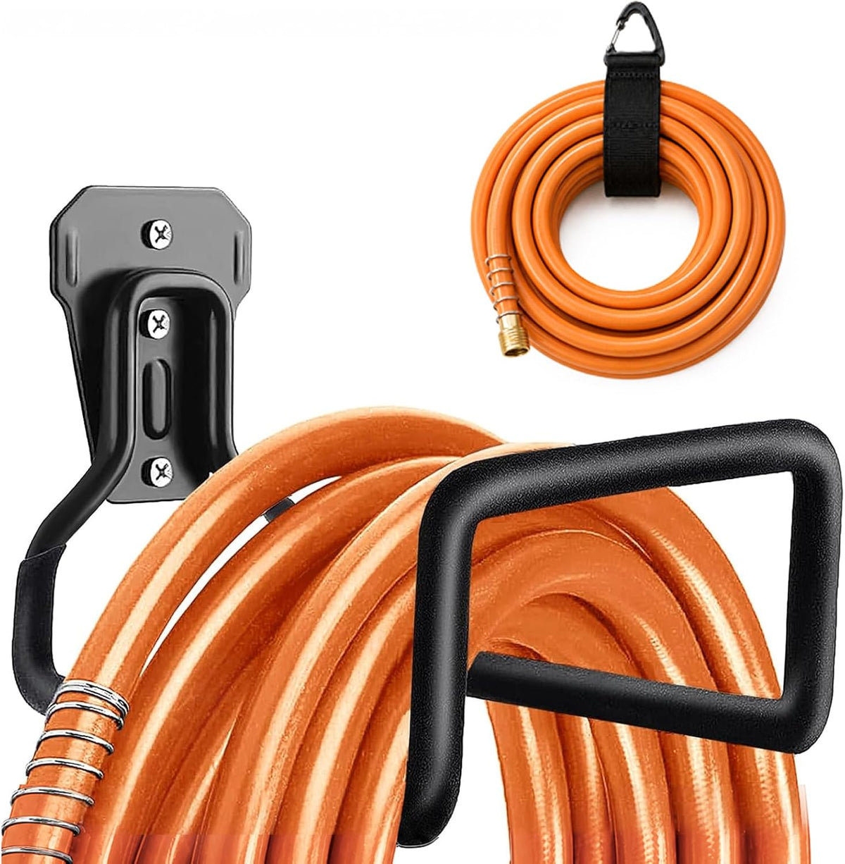 Hose Hanger Wall Mount, Garden Hose Holder Heavy Duty Metal Hook for Water Hose Storage, Rust-Resistant Outdoor Organizer for Garden, Garage, Yard & Fence, Includes Storage Strap, 3 Pack