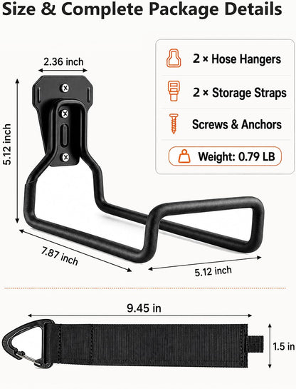 Hose Hanger Wall Mount, Garden Hose Holder Heavy Duty Metal Hook for Water Hose Storage, Rust-Resistant Outdoor Organizer for Garden, Garage, Yard & Fence, Includes Storage Strap, 3 Pack