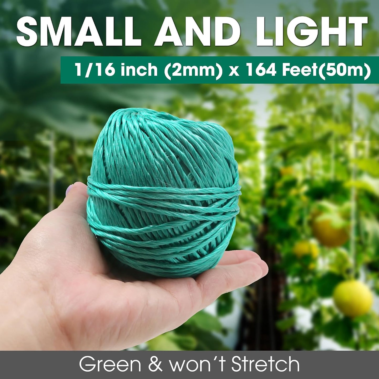 Polypropylene Tomato Twine 164 ft, Garden Plant Ties & Trellis, Green