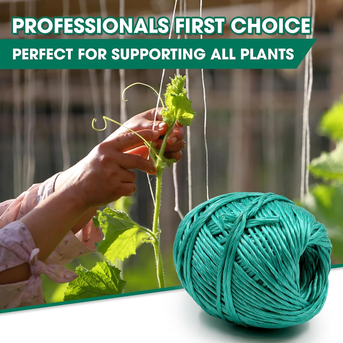 Polypropylene Tomato Twine 164 ft, Garden Plant Ties & Trellis, Green
