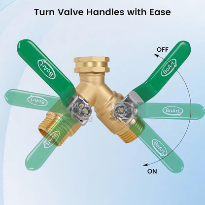 Brass Garden Hose Splitter 2 Way Heavy Duty, Y Valve Hose Splitter With Stainless Steel Long Handle, 3/4" GHT Thread Y Valve Water Garden Hose Tap Adapter