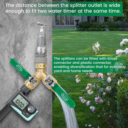 Brass Garden Hose Splitter 2 Way Heavy Duty, Y Valve Hose Splitter With Stainless Steel Long Handle, 3/4" GHT Thread Y Valve Water Garden Hose Tap Adapter
