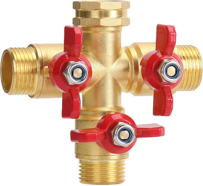 Brass Garden Hose Splitter 2 Way Heavy Duty, Y Valve Hose Splitter With Stainless Steel Long Handle, 3/4" GHT Thread Y Valve Water Garden Hose Tap Adapter