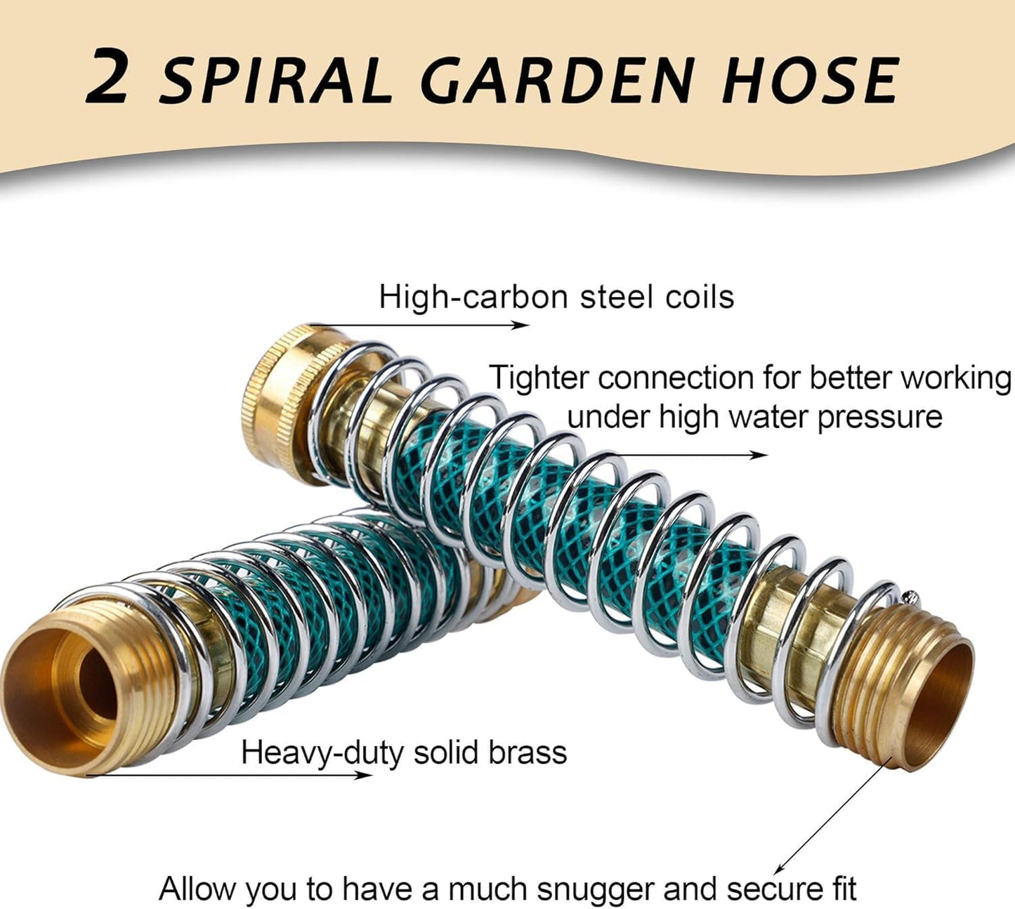 Triumpeek 3/4" Brass 2 Way Hose Splitter, Brass 2 Way Garden Hose Connector with 2 Pcs Garden Hose Coiled Spring Protectors and 6 Rubber Washers