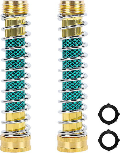 Triumpeek 3/4" Brass 2 Way Hose Splitter, Brass 2 Way Garden Hose Connector with 2 Pcs Garden Hose Coiled Spring Protectors and 6 Rubber Washers