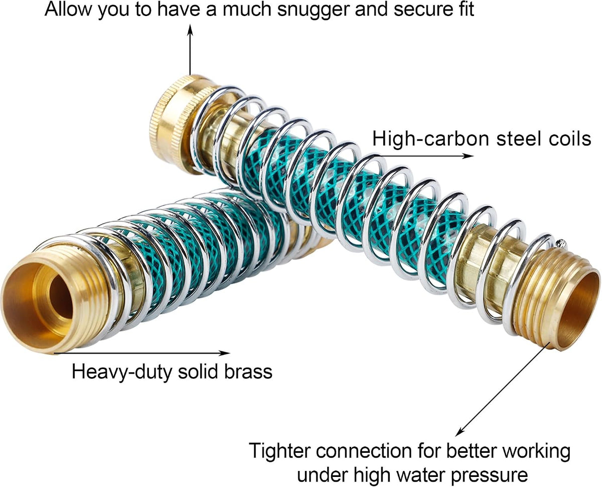 Triumpeek 3/4" Brass 2 Way Hose Splitter, Brass 2 Way Garden Hose Connector with 2 Pcs Garden Hose Coiled Spring Protectors and 6 Rubber Washers