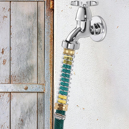 Triumpeek 3/4" Brass 2 Way Hose Splitter, Brass 2 Way Garden Hose Connector with 2 Pcs Garden Hose Coiled Spring Protectors and 6 Rubber Washers