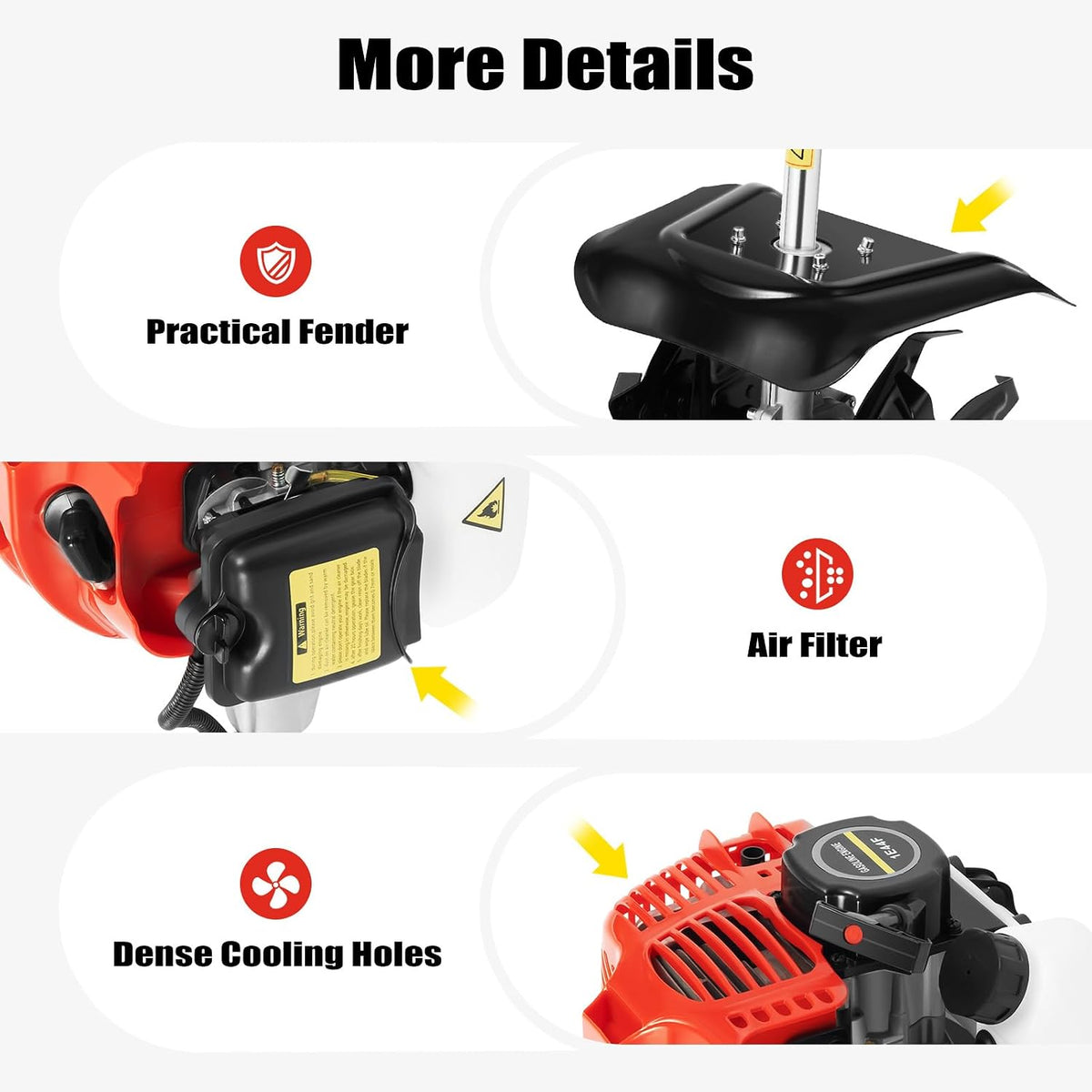Mini Garden Tiller Cultivator, 51.7CC 2-Stroke 6500RPM Gas Powered Tiller Soil Cultivator with Long Handle, Garden Rototiller for Ploughing, Furrowing, Weeding
