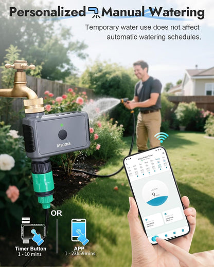 2 Zone Water Timer, Programmable Irrigation Sprinkler Timer for Garden Hose, Outdoor Hose Faucet Timers with Rain Delay/Manual/Auto Modes, IPX5 Waterproof for Drip System & Lawn