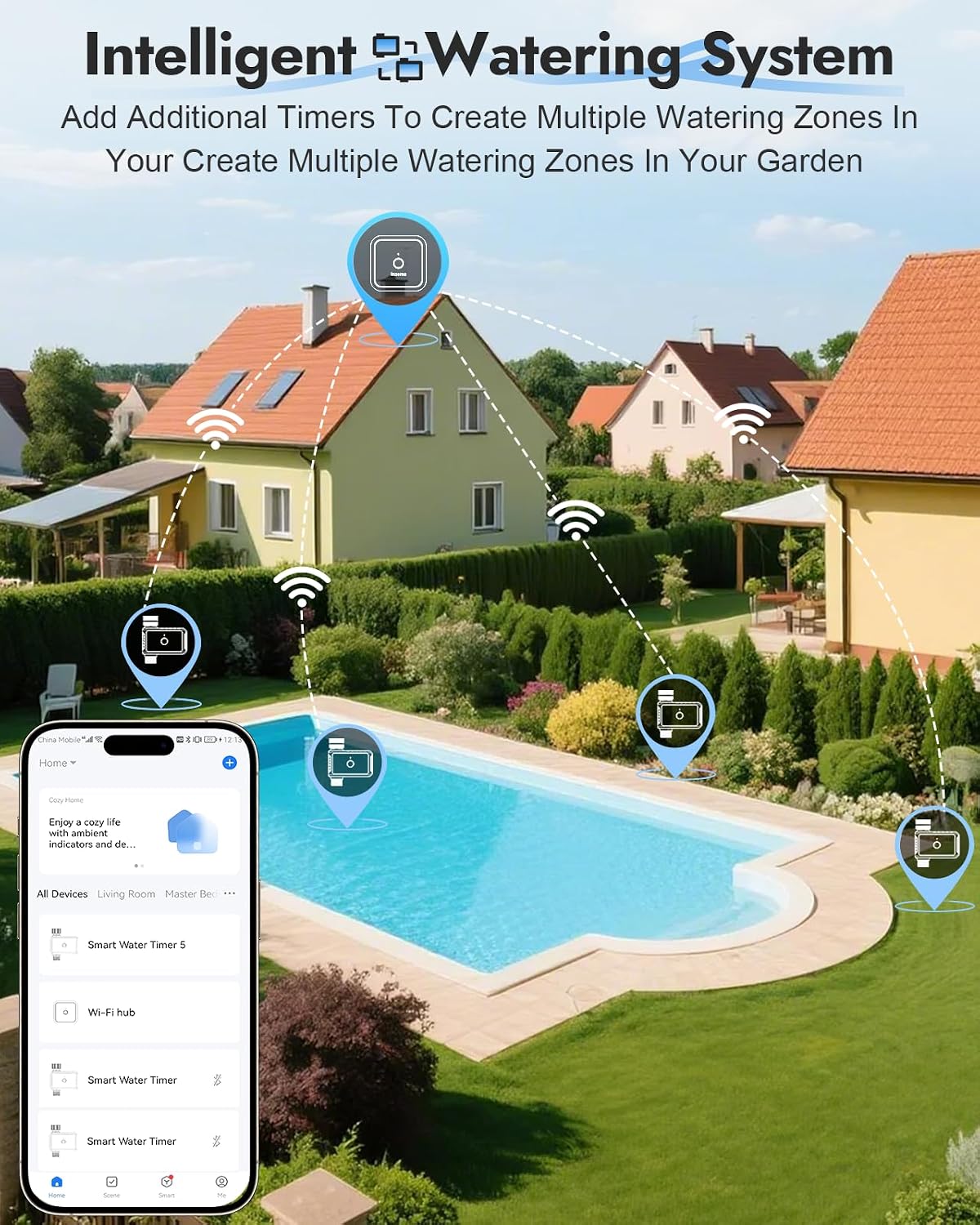 2 Zone Water Timer, Programmable Irrigation Sprinkler Timer for Garden Hose, Outdoor Hose Faucet Timers with Rain Delay/Manual/Auto Modes, IPX5 Waterproof for Drip System & Lawn