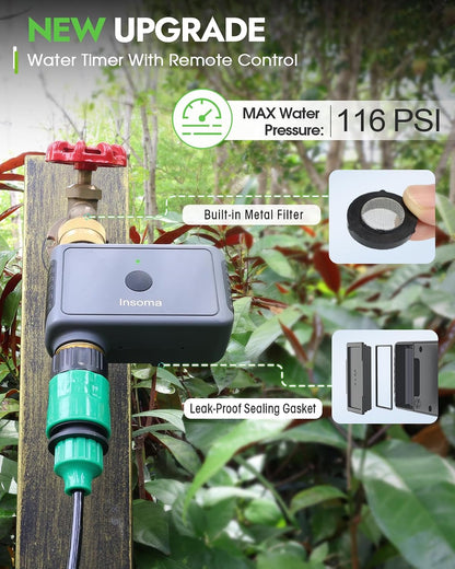 2 Zone Water Timer, Programmable Irrigation Sprinkler Timer for Garden Hose, Outdoor Hose Faucet Timers with Rain Delay/Manual/Auto Modes, IPX5 Waterproof for Drip System & Lawn