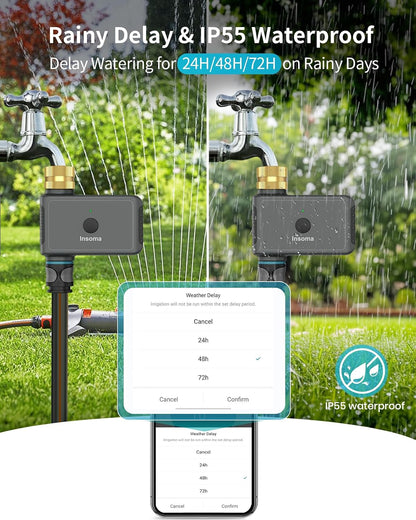 2 Zone Water Timer, Programmable Irrigation Sprinkler Timer for Garden Hose, Outdoor Hose Faucet Timers with Rain Delay/Manual/Auto Modes, IPX5 Waterproof for Drip System & Lawn