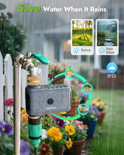 2 Zone Water Timer, Programmable Irrigation Sprinkler Timer for Garden Hose, Outdoor Hose Faucet Timers with Rain Delay/Manual/Auto Modes, IPX5 Waterproof for Drip System & Lawn