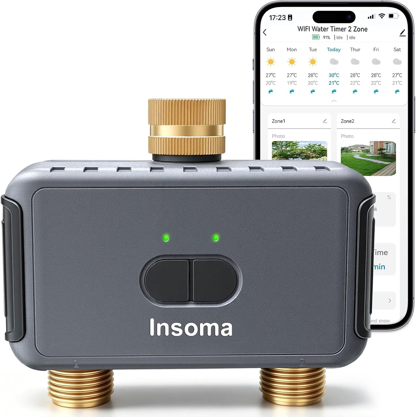 2 Zone Water Timer, Programmable Irrigation Sprinkler Timer for Garden Hose, Outdoor Hose Faucet Timers with Rain Delay/Manual/Auto Modes, IPX5 Waterproof for Drip System & Lawn