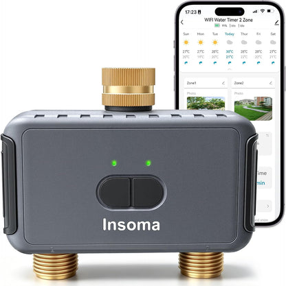 2 Zone Water Timer, Programmable Irrigation Sprinkler Timer for Garden Hose, Outdoor Hose Faucet Timers with Rain Delay/Manual/Auto Modes, IPX5 Waterproof for Drip System & Lawn