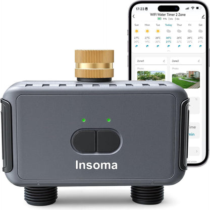 2 Zone Water Timer, Programmable Irrigation Sprinkler Timer for Garden Hose, Outdoor Hose Faucet Timers with Rain Delay/Manual/Auto Modes, IPX5 Waterproof for Drip System & Lawn