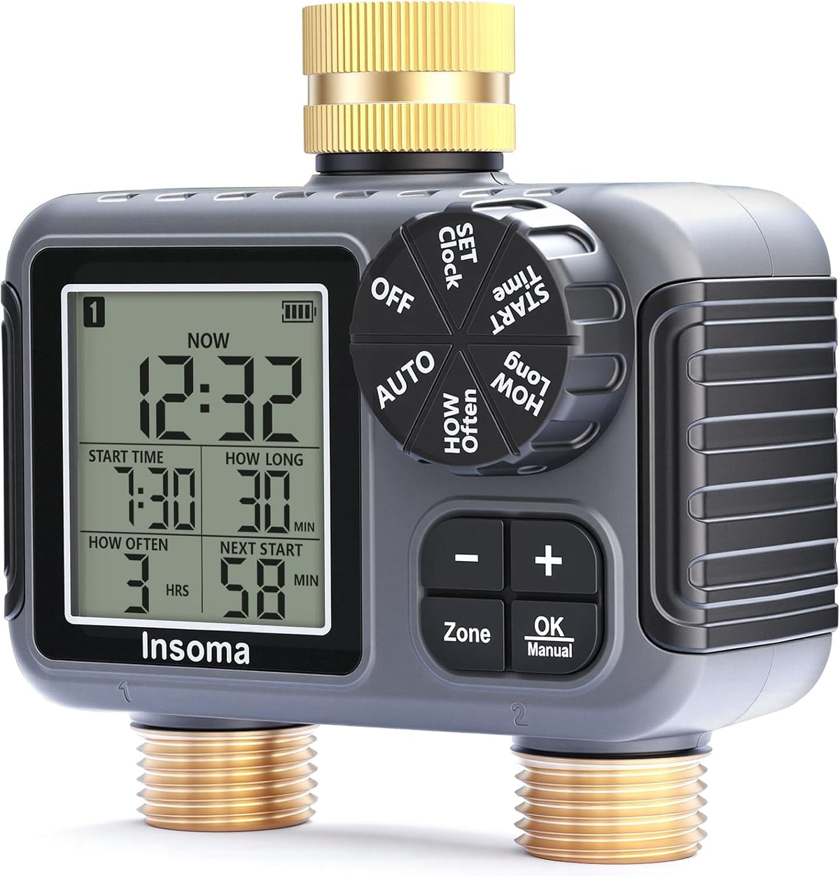 2 Zone Water Timer, Programmable Irrigation Sprinkler Timer for Garden Hose, Outdoor Hose Faucet Timers with Rain Delay/Manual/Auto Modes, IPX5 Waterproof for Drip System & Lawn