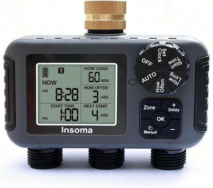 2 Zone Water Timer, Programmable Irrigation Sprinkler Timer for Garden Hose, Outdoor Hose Faucet Timers with Rain Delay/Manual/Auto Modes, IPX5 Waterproof for Drip System & Lawn