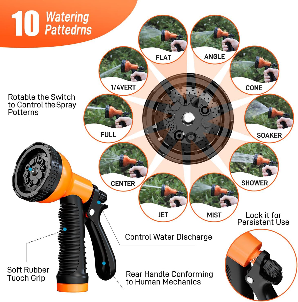 Garden Hose 75FT Stainless Steel Water Hose with 10 Functions Adjustable Spray Nozzle, Heavy-Duty Metal Garden Hose Flexible Durable No-Tangle & Kink Leak Dog Proof Hose for Yard Lawn(Orange)