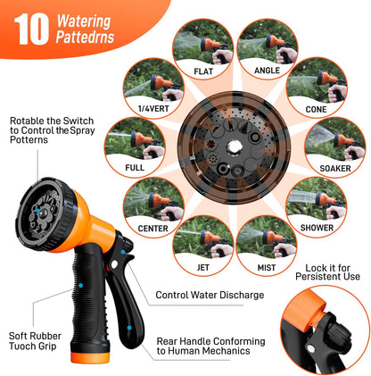 Garden Hose 75FT Stainless Steel Water Hose with 10 Functions Adjustable Spray Nozzle, Heavy-Duty Metal Garden Hose Flexible Durable No-Tangle & Kink Leak Dog Proof Hose for Yard Lawn(Orange)