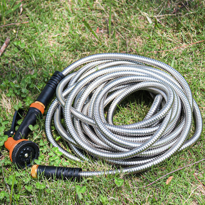 Garden Hose 75FT Stainless Steel Water Hose with 10 Functions Adjustable Spray Nozzle, Heavy-Duty Metal Garden Hose Flexible Durable No-Tangle & Kink Leak Dog Proof Hose for Yard Lawn(Orange)