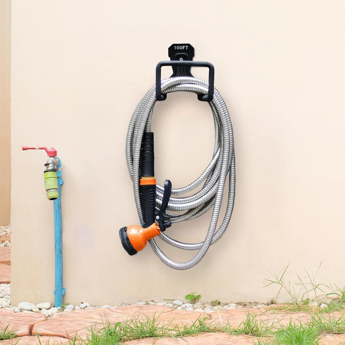Garden Hose 75FT Stainless Steel Water Hose with 10 Functions Adjustable Spray Nozzle, Heavy-Duty Metal Garden Hose Flexible Durable No-Tangle & Kink Leak Dog Proof Hose for Yard Lawn(Orange)