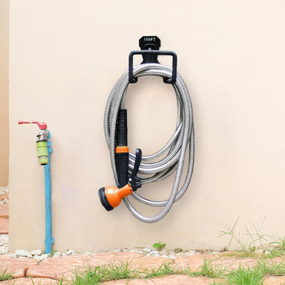 Garden Hose 75FT Stainless Steel Water Hose with 10 Functions Adjustable Spray Nozzle, Heavy-Duty Metal Garden Hose Flexible Durable No-Tangle & Kink Leak Dog Proof Hose for Yard Lawn(Orange)